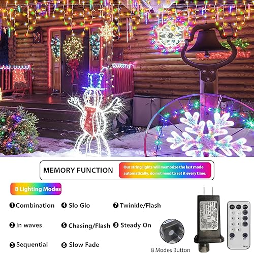 Miniatura 3 de MEHOFOND Luces de Navidad para exteriores, 33 pies, 400 LED, 8 modos, 75 luces de cascada de hadas, temporizador impermeable para decoración de