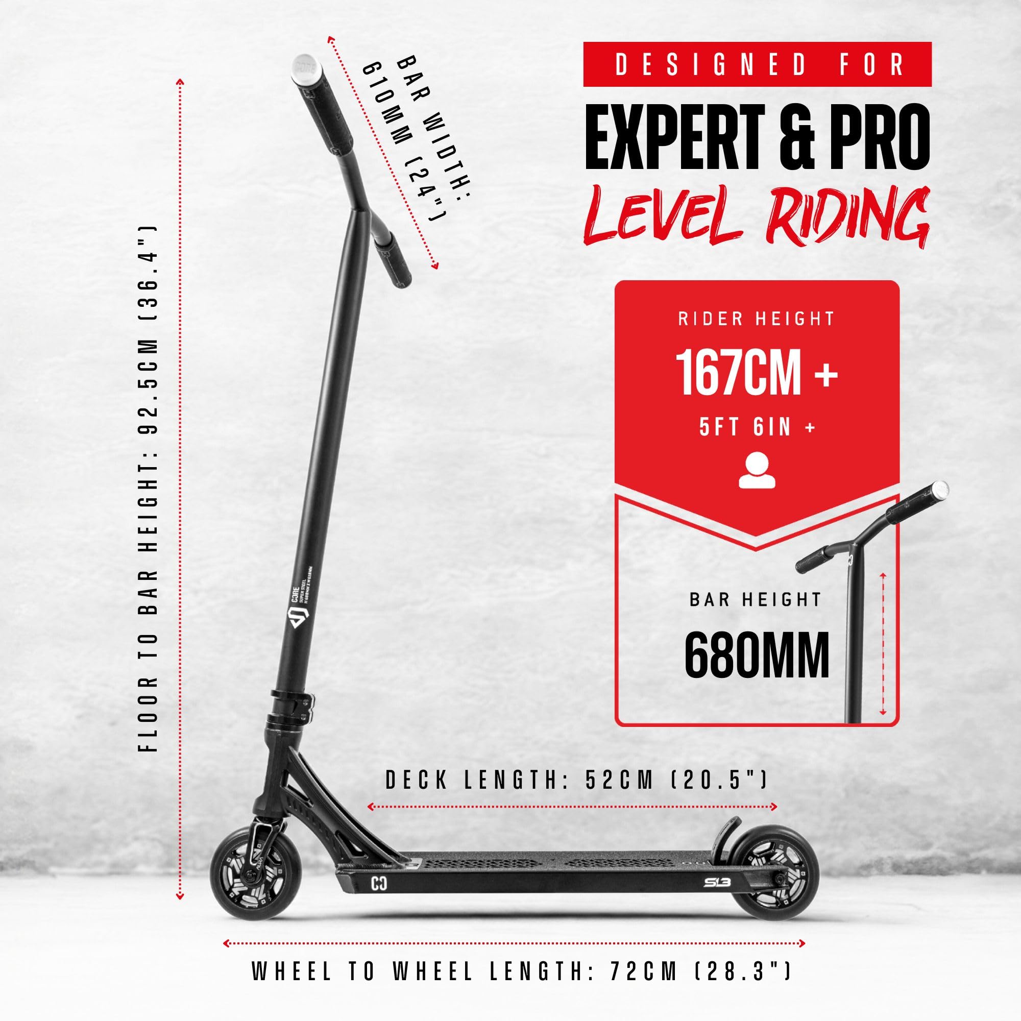 CORE SL3 Trottinette complète - Trottinette professionnelle pour tous les âges - Trottinette Pro pour enfants et adultes - Ready to Ride Trick - Noir