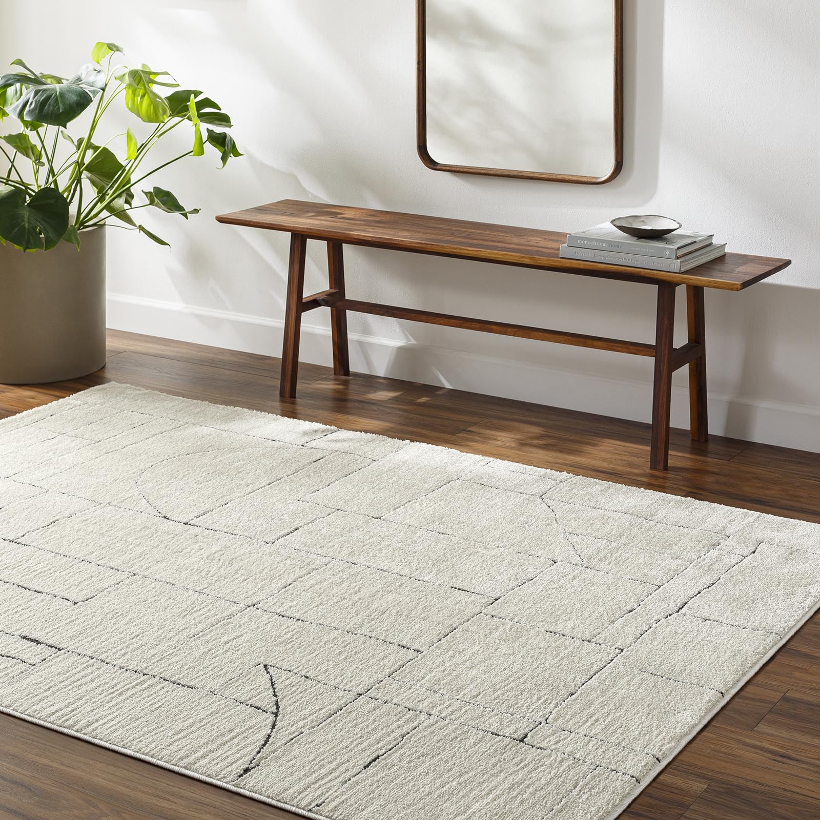 Scandi Modern High Pile Area Rug - Ivory/Black LISA - 160 x 213 cm - 100% Polyester