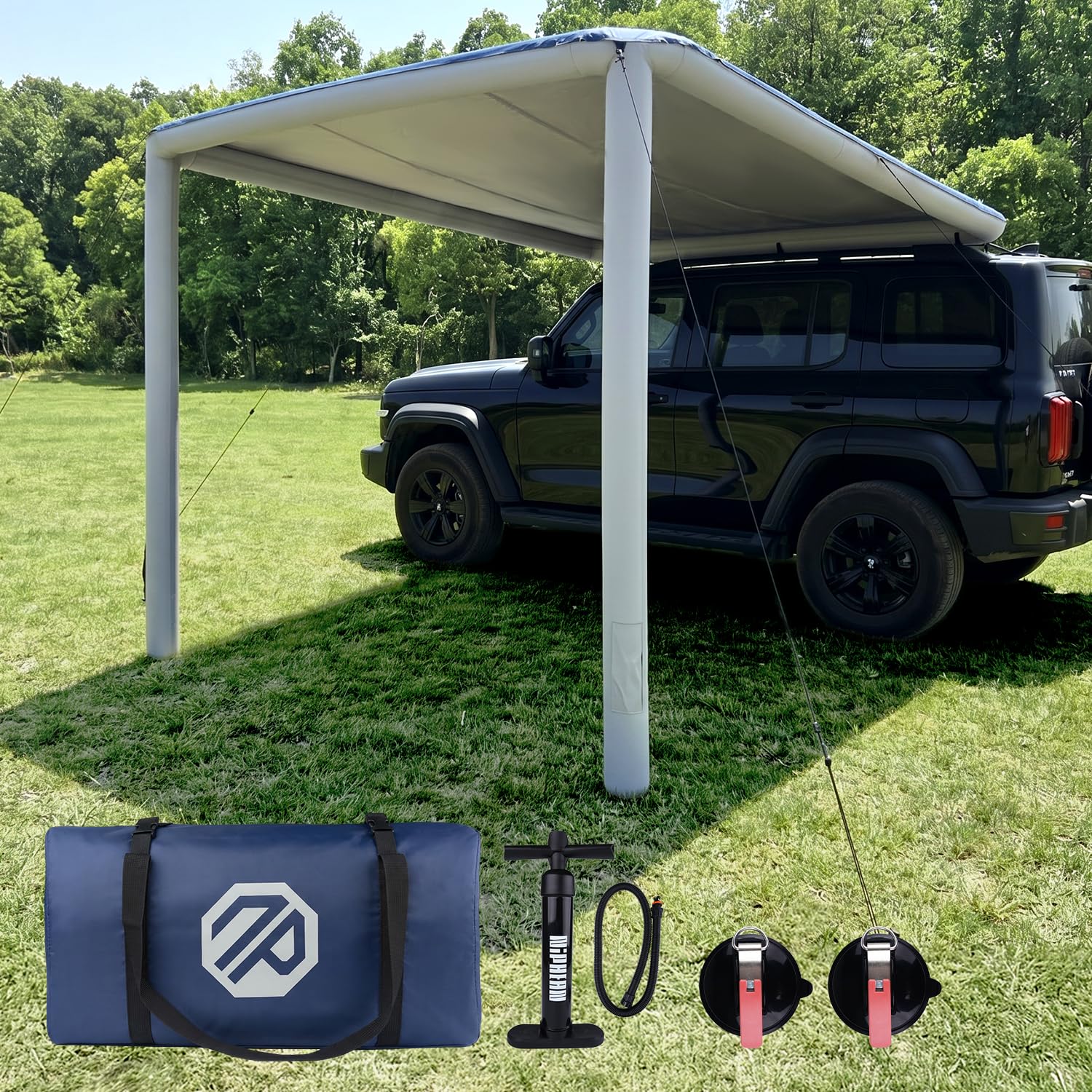 Niphean Auto Markise für SUV, Pickup & Van, 2-Min-Aufbau, Kein Dachträger Nötig, Aufblasbares Sonnensegel Wohnwagen 250 x 198 cm, Wasserdicht, UV50+, Windstabil Fahrzeug Markise