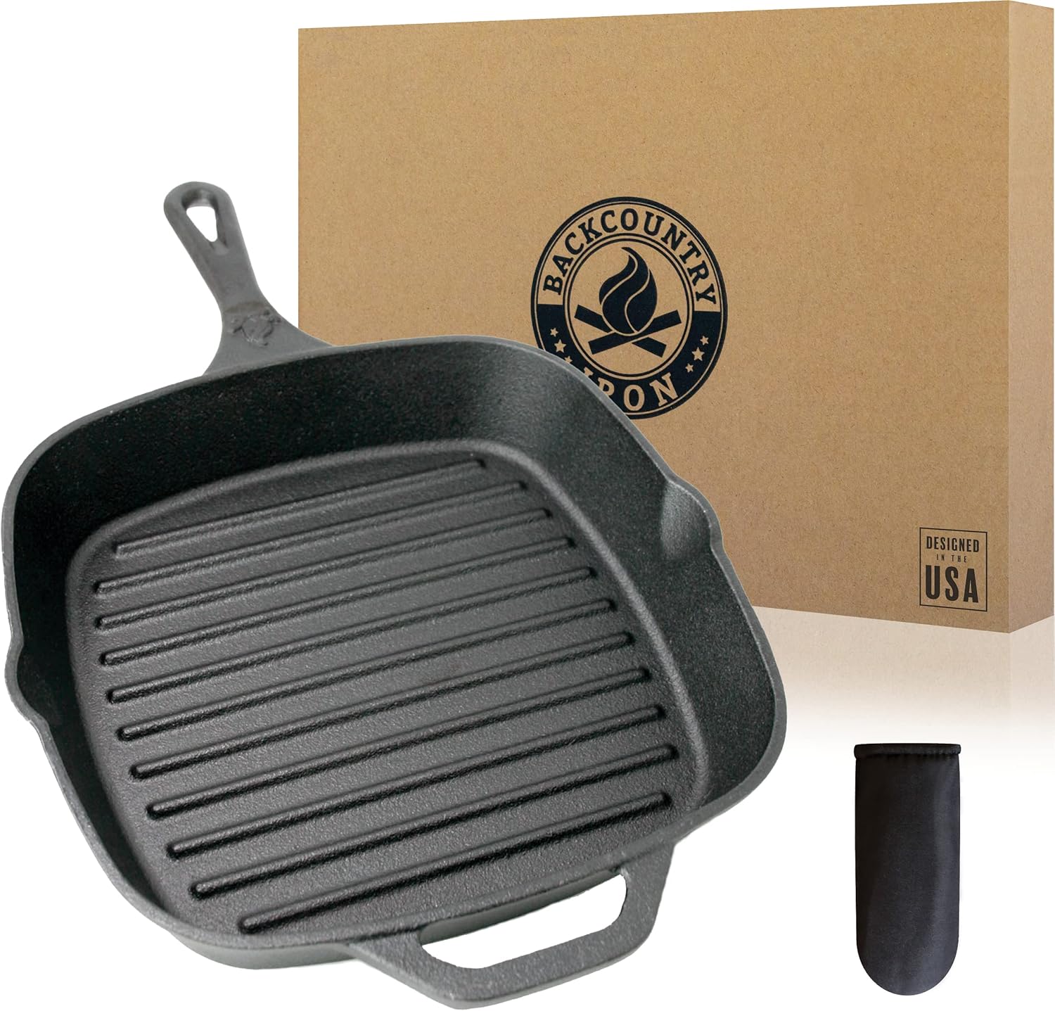 Backcountry Cast Iron 12" Large Square Grill Pan (Pre-Seasoned for Non-Stick Like Surface, Cookware Range / Oven / Broiler / Grill Safe, Kitchen Skillet Restaurant Chef Quality): Home & Kitchen