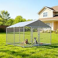 IronovaPets 7.8x7.8ft Heavy-Duty Outdoor Dog Kennel with Waterproof Cover, Wire Mesh Fence & Lock for Large Dogs