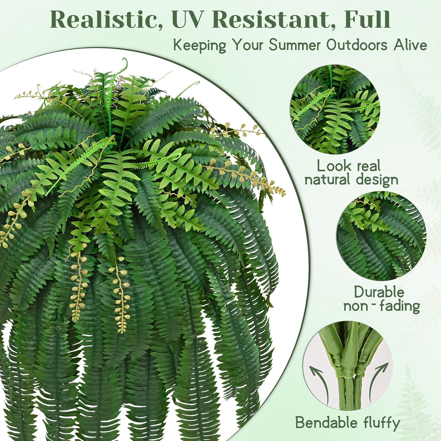 Livole 67" Fake Ferns Large Artificial Plants Outdoor, Artificial Ferns for Outdoors Large Faux Boston Fern with 99 Branches Realistic UV Resistant for Planter Home Garden Porch Hanging Decor, 1 Pcs