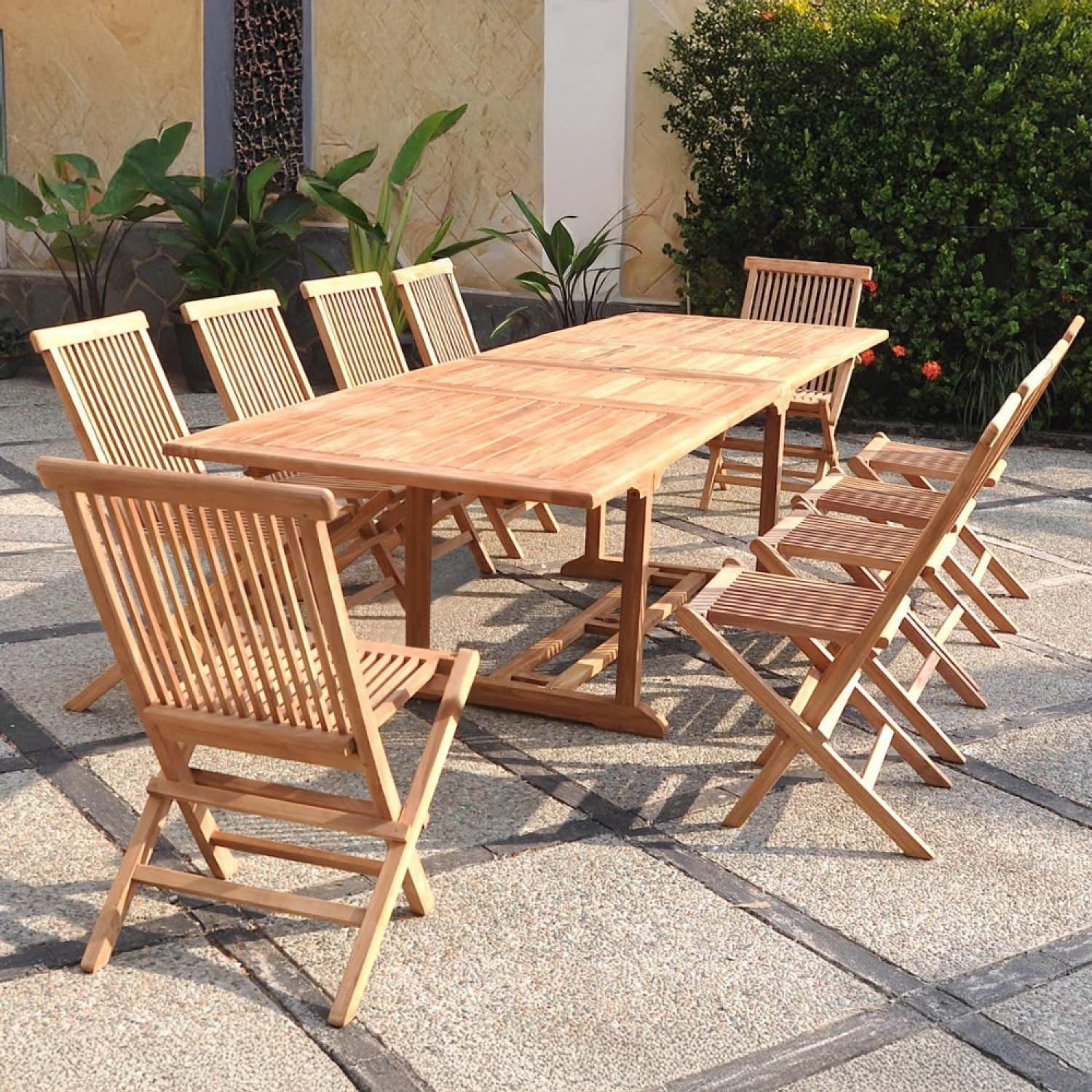 Concept Usine Kajang salon de jardin teck massif 10 personnes table rectangulaire extensible 10 chaises