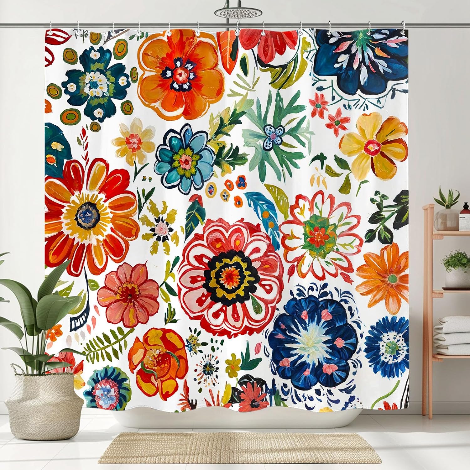 Boho Floral Shower Curtain Colorful Flower Shower Curtain Bathroom Curtain Decor Set with 12 Hooks Flower3 72×72 Inches