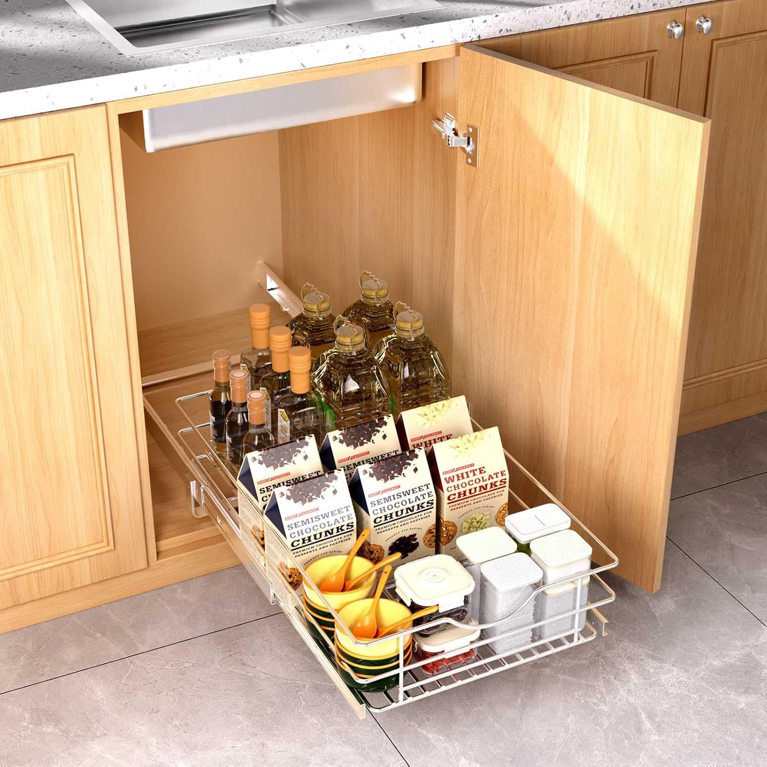 Pull Out Cabinet Organizer, (11½"W x 20" D), Soft Close Pull Out Cabient Drawer, Slide Out Cabient Organizer for pot and pan Kitchen Base Cabinet, Pantry Organization, Bathroom, Wire Basket