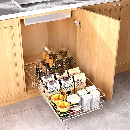 Miniatura 2 de Organizador de gabinete extraíble, (20 pulgadas de ancho x 20 pulgadas de profundidad) cajón extraíble de cierre suave, organizador deslizante para