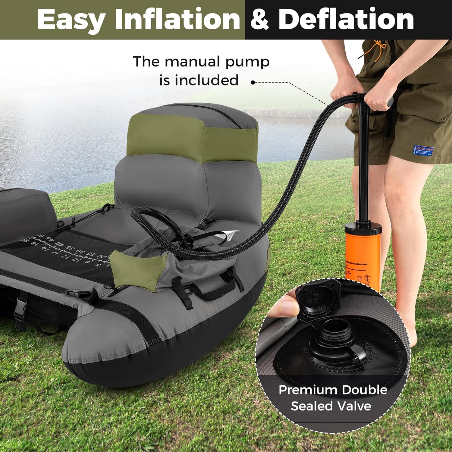 Goplus Inflatable Float Tube, Fishing Belly Boat with Fish Ruler, Pump, Storage Bag, Adjustable Straps, Fishing Float Tube for Angling, 350LBS Load Capacity