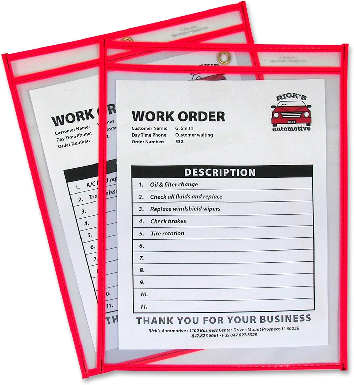 C-Line 43914 Shop Ticket Holder 9-Inch x12-Inch Metal Eyelet Neon Red