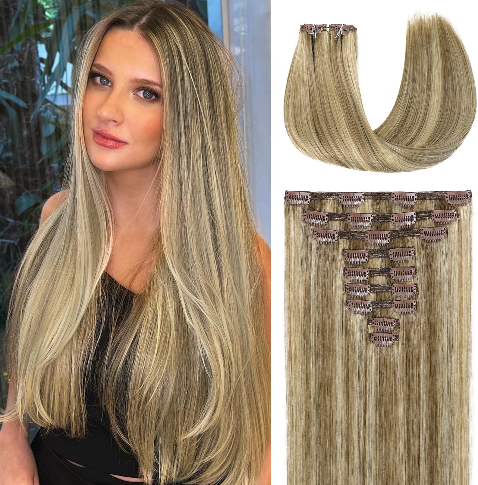 Amazon.com : Clip-in Hair Extensions, LONAI 24in-180g Straight Human ...