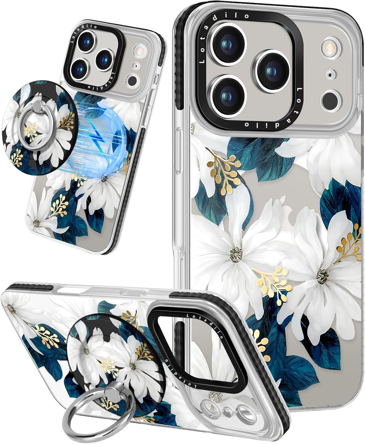 Case for iPhone 17 Pro Max Case Compatible with Magsafe Ring Holder Stand – for Women Blue Flower Design TPU Phone Cover for Girls Girly Funny Fashion Case for iPhone 17 Pro Max Case Compatible with Magsafe Ring Holder Stand – for Women Blue Flower Design TPU Phone Cover for Girls Girly Funny Fashion