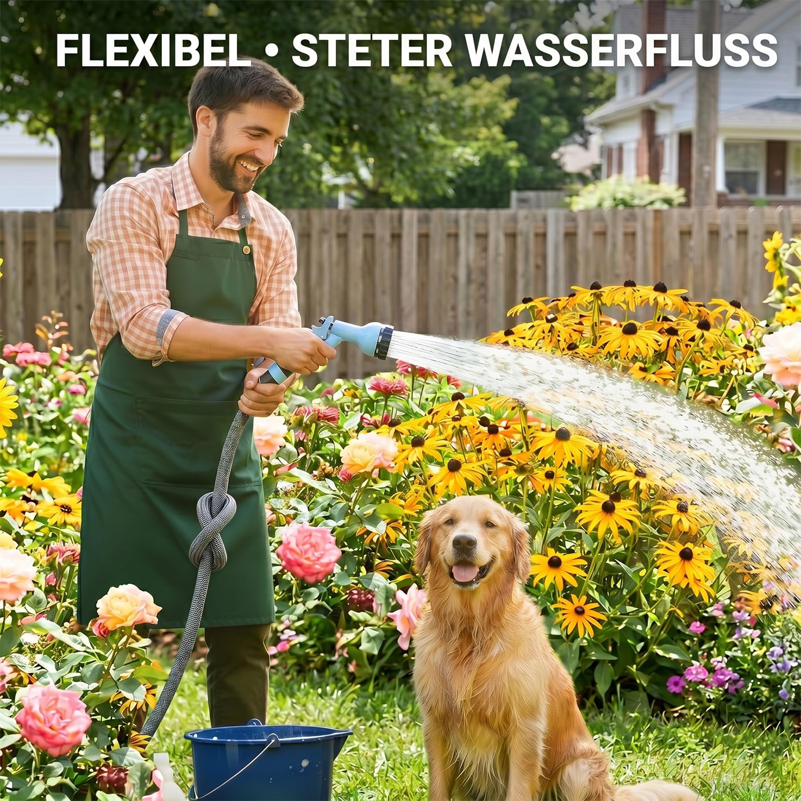 Gartenschlauch Flexibler 7,5 m Wasserschlauch, knickfreier Textilschlauch mit TPE-Kern, leicht wetterfest druckfest bis 35 Bar für Gartenbewässerung Rasenpflege und Autowäsche