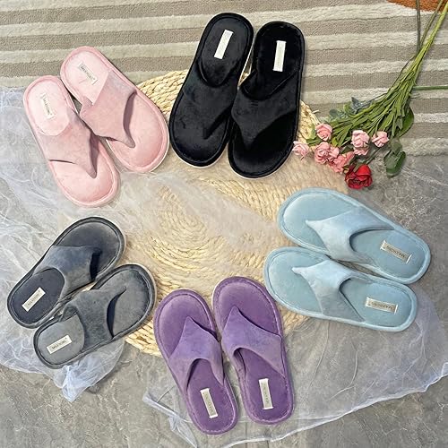 Miniatura 6 de Pantuflas tipo tanga para mujer con espuma viscoelástica, sandalias de terciopelo para mujer, puntera abierta, suaves y cómodas, para usar en