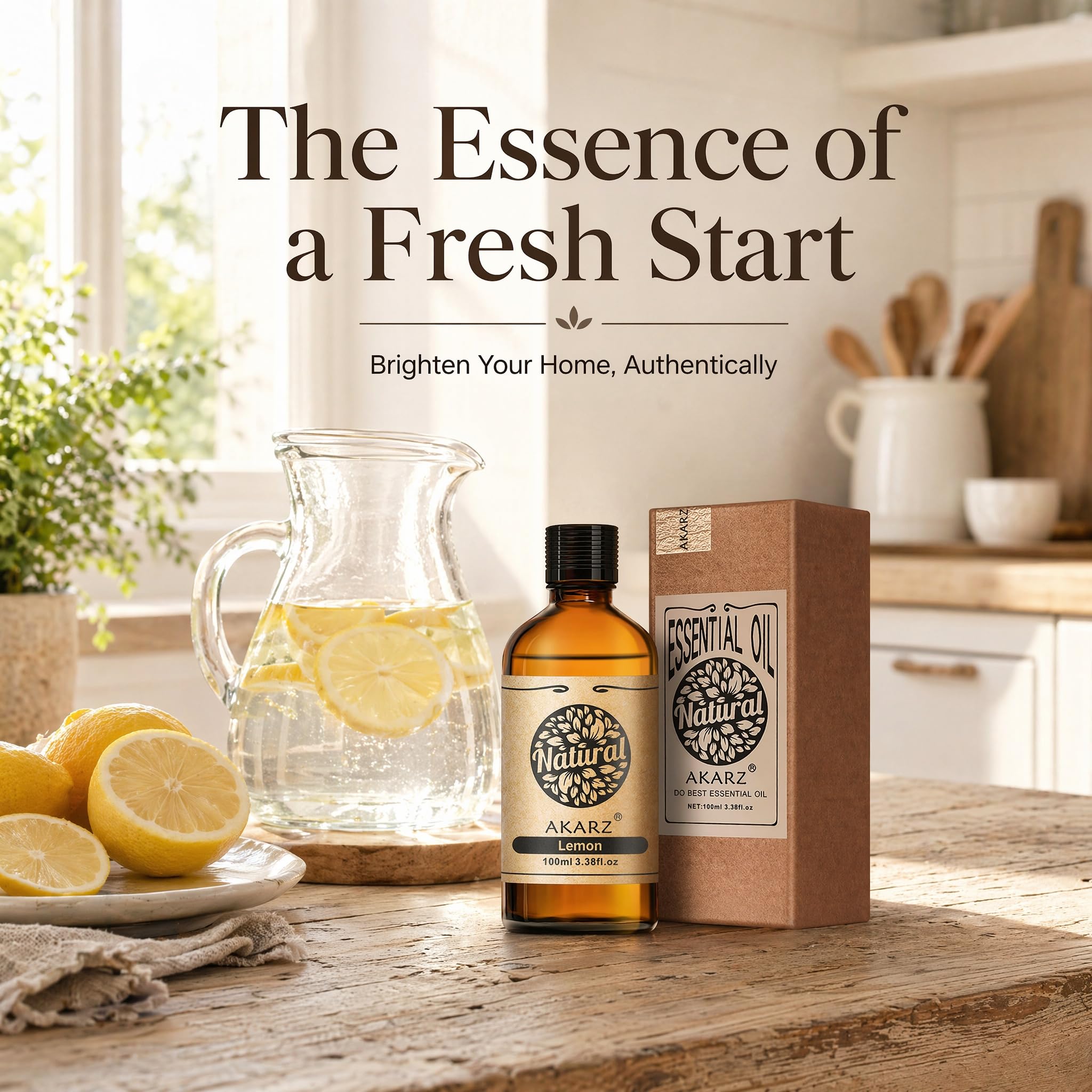 AKARZ 100ml Olejek esencjny z Cytryny - Naturalny olejek aromatyczny do dyfuzorów, lamp aromatycznych i aromatów pomieszczeń