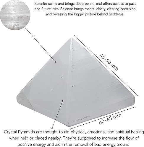 Miniatura 3 de Amazing Gemstone Piedras curativas de cristal de pirámide de selenita, gran figura piramidal de 2 pulgadas de pirámide de piedra natural para