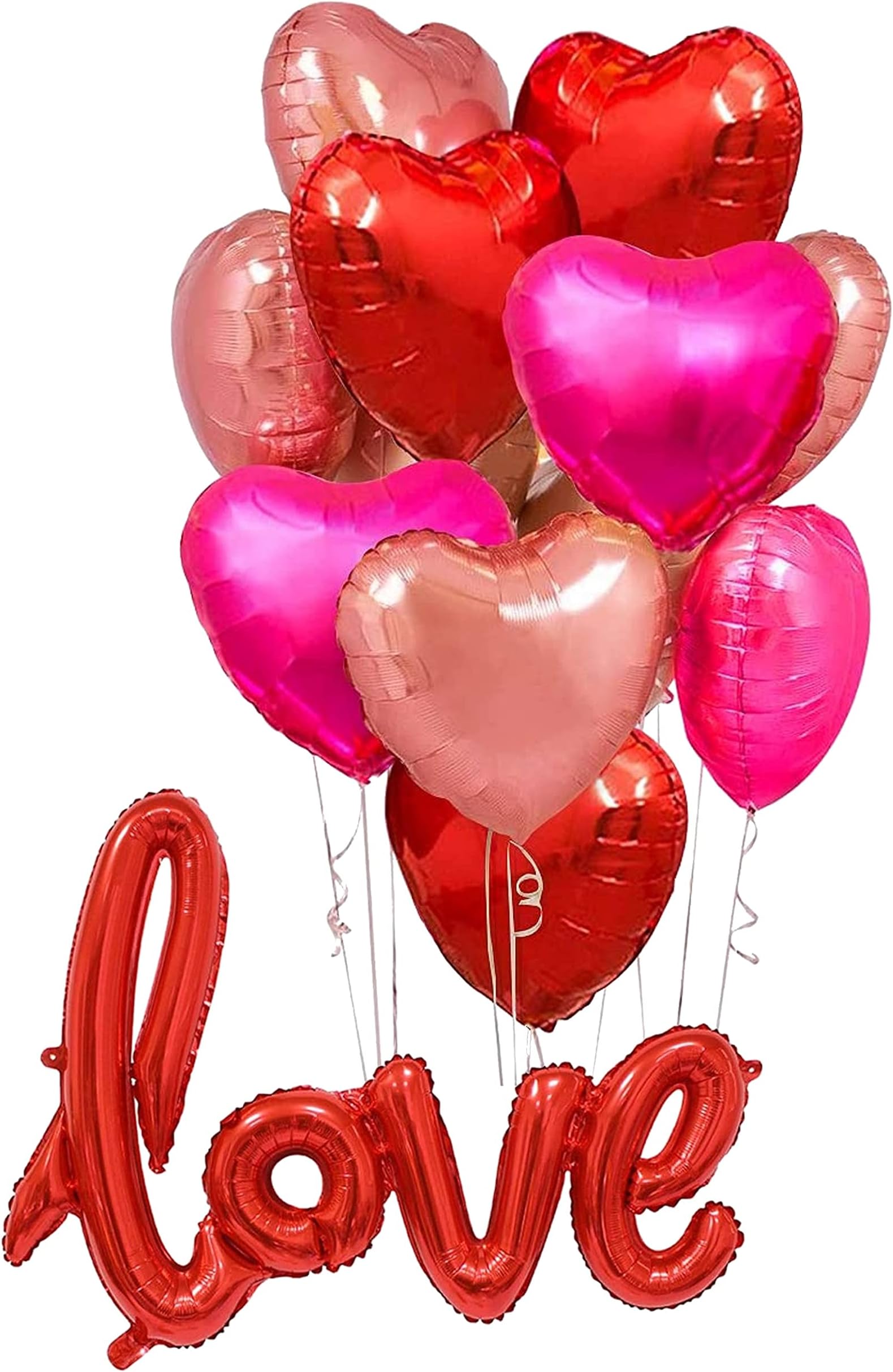 GRAND SHOP Heart Shape with Cursive Love Foil Balloons Red Hot Pink and ...