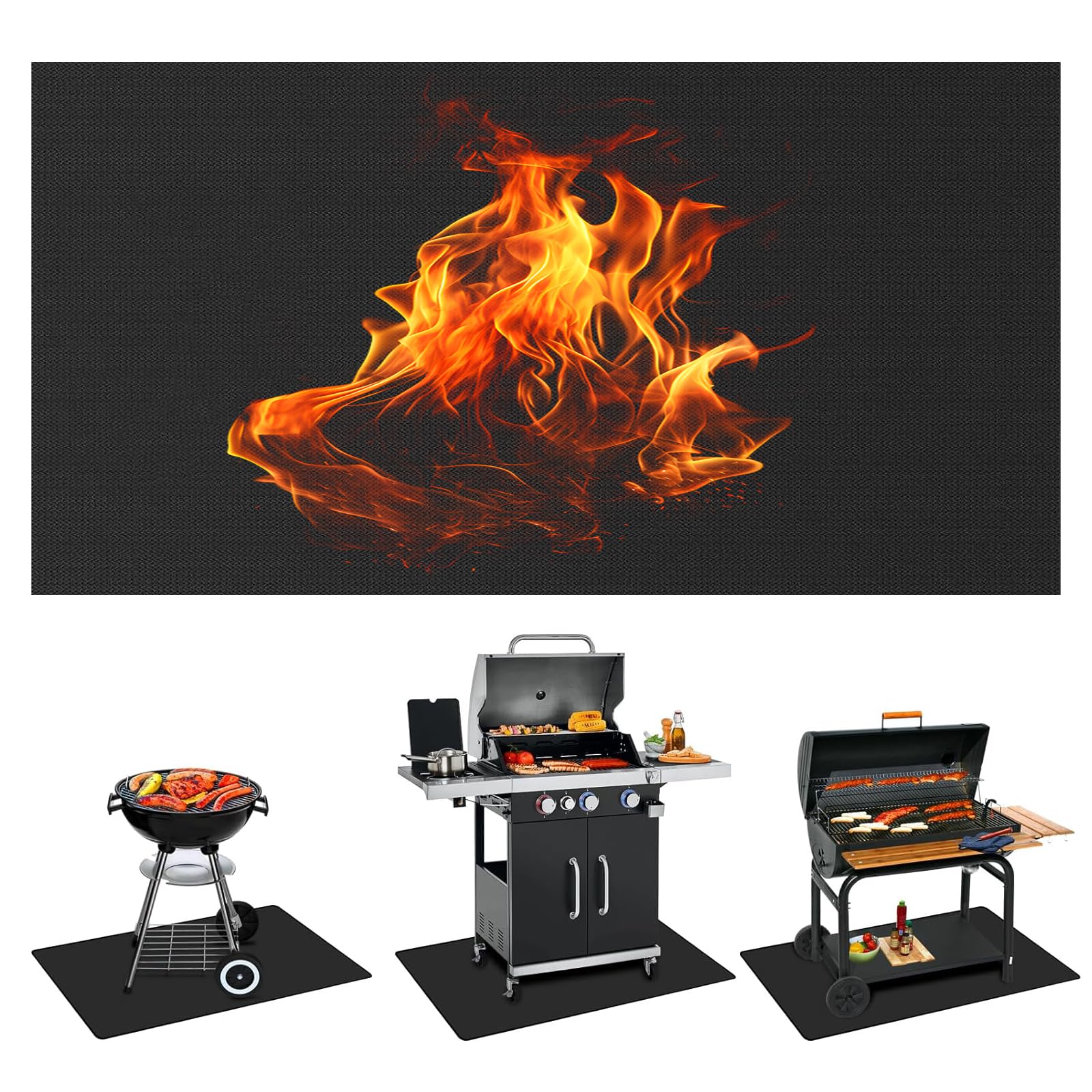 Tappetino ignifugo 182 x 100 cm, in fibra di vetro e silicone ignifugo per tavolo, tappetino resistente al calore per l'uso su una varietà di barbecue, camini e focolari in casa