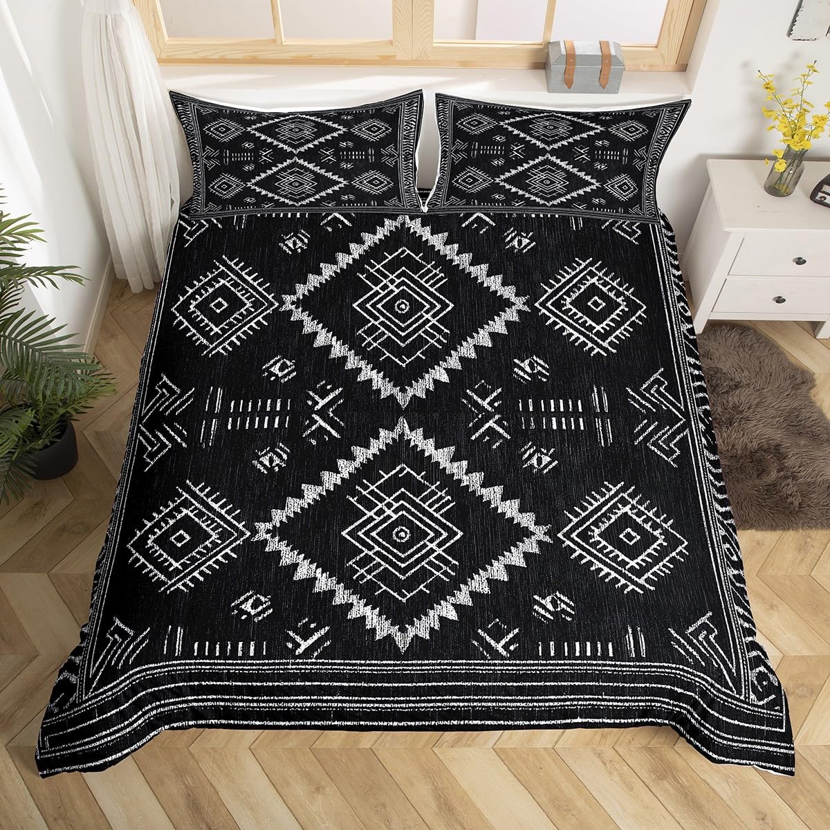 Loussiesd Southwest Native Duvet Cover Set Super King Size For Kids Boys Girls Abstract Tribal Ethnic Bedding Set Aztec Western Duvet Cover with 2 Pillowcases Vintage Geometric Black Bedding — image 1