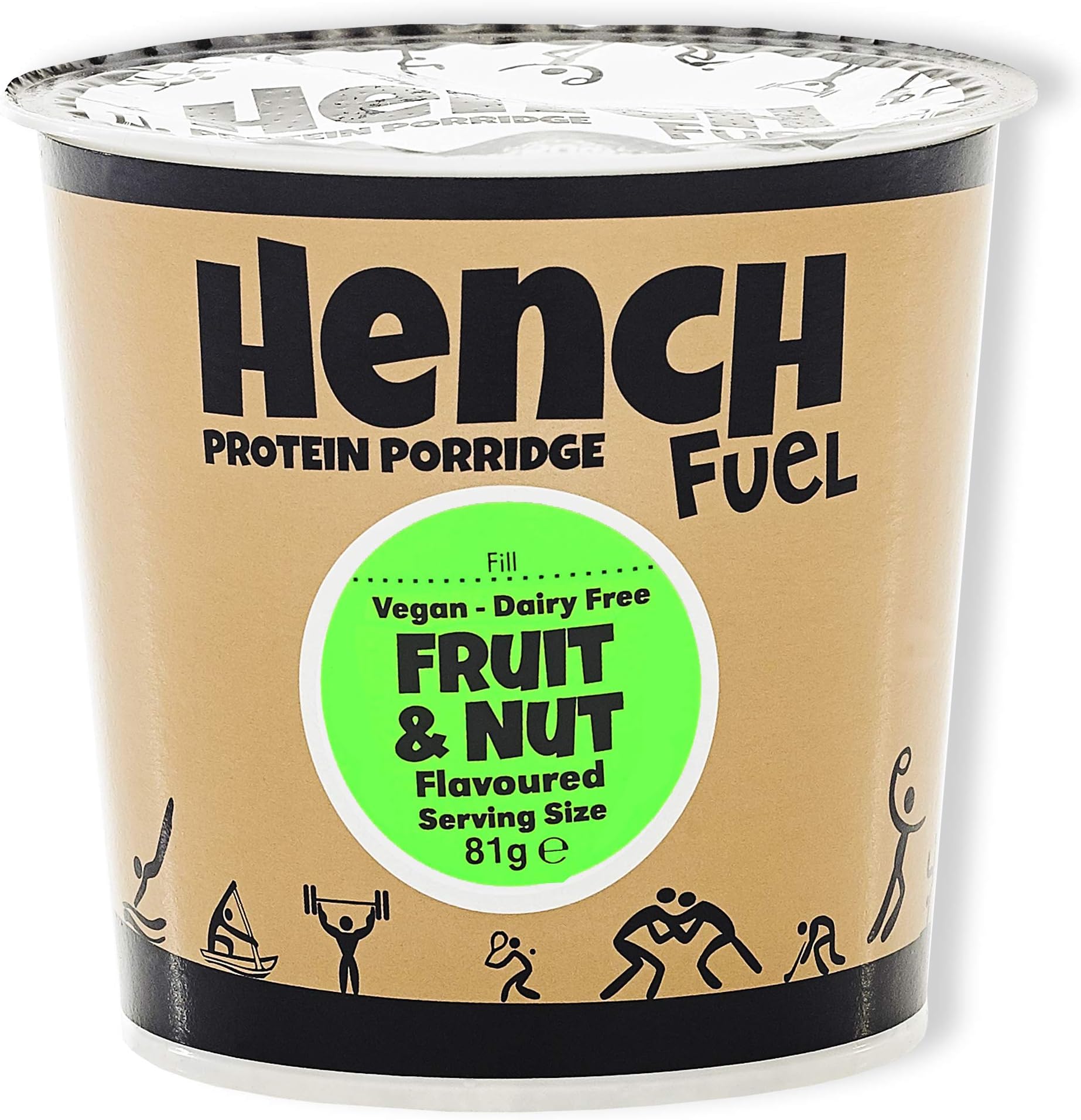 Hench Fuel High Protein Porridge, Instant Oats, 20g of Protein Per Pot, No Added Sugar, Natural Ingredients, Simply Add Boiling Water & You're Ready to Go, Pack of 8 (Vegan - Fruit & Nut)