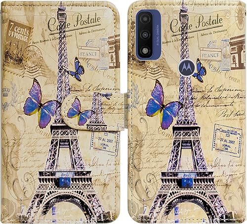Funda para Motorola Moto G Pure/Moto G Power 2022, Postal de la Torre Eiffel, Funda de cuero con tapa para teléfono con ranura para tarjetas,