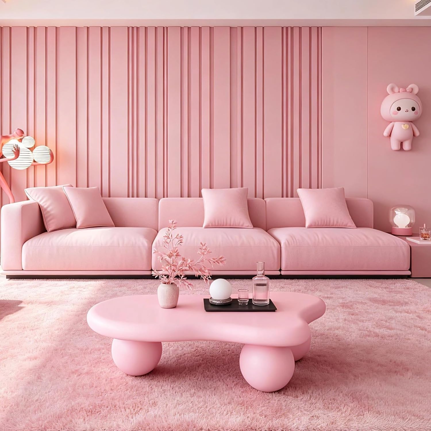 40" Cloud Coffee Table with Round Edge, Modern Coffee Table with 3 Ball Legs, Accent Unique Center Tables for Living Room, Balcony, for New Home, Easy Assembly, Pink