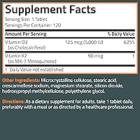 Vista 8 de Bronson Suplemento de Vitamina K2 D3 (MK7) Fórmula No-GMO Vitamina D3 5000UI (125 mcg) & 90 mcg K2 MK-7, Complejo D & K Fácil de Tragar, 120 Tabletas