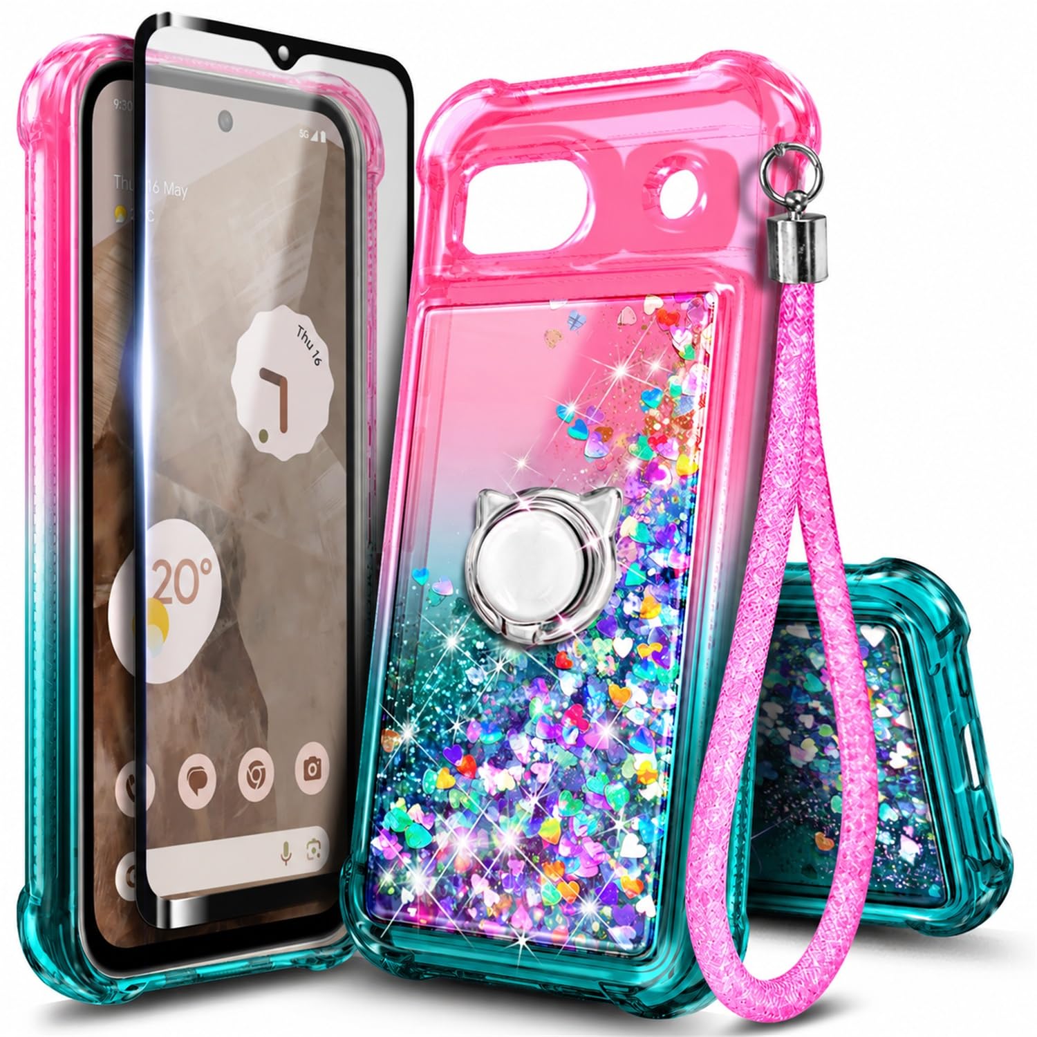 NGB Designed for Google Pixel 9a Case, Cute Liquid Glitter, Pink/Aqua