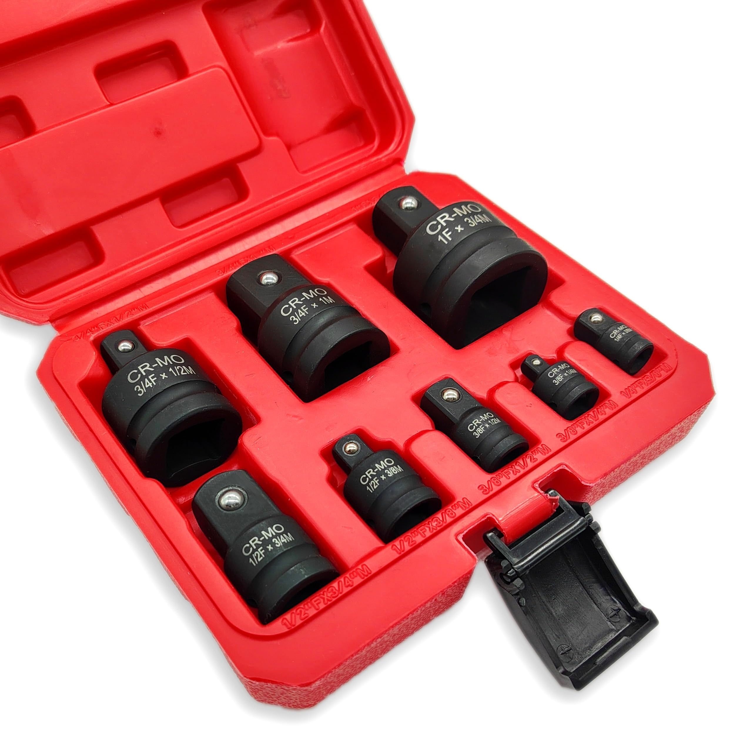 Juego de 8 adaptadores y reductores de impacto de 1/10.2 cm, 3/20.3 cm, 1/5.1 cm, 3/10.2 cm con funda