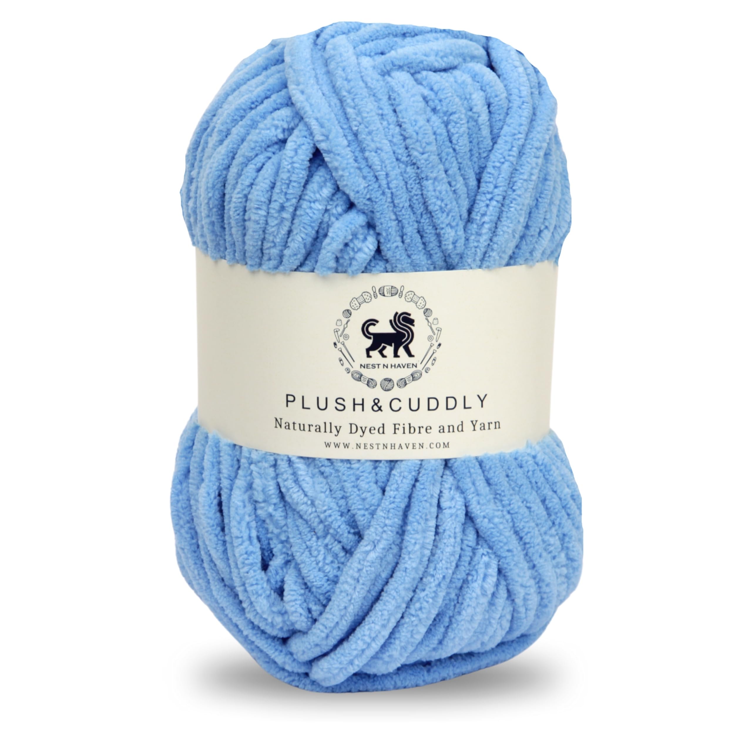 NESTNHAVEN, Wool, Plush & Cuddly, Chenille Yarn Supersoft Hand Knitting Wool Ball, (1 Ball/100 Gram Each) Ball Suitable for Craft, Babywear, Baby Blankets, 5 Bulky, Shade no - NNHB0031 (Blue)