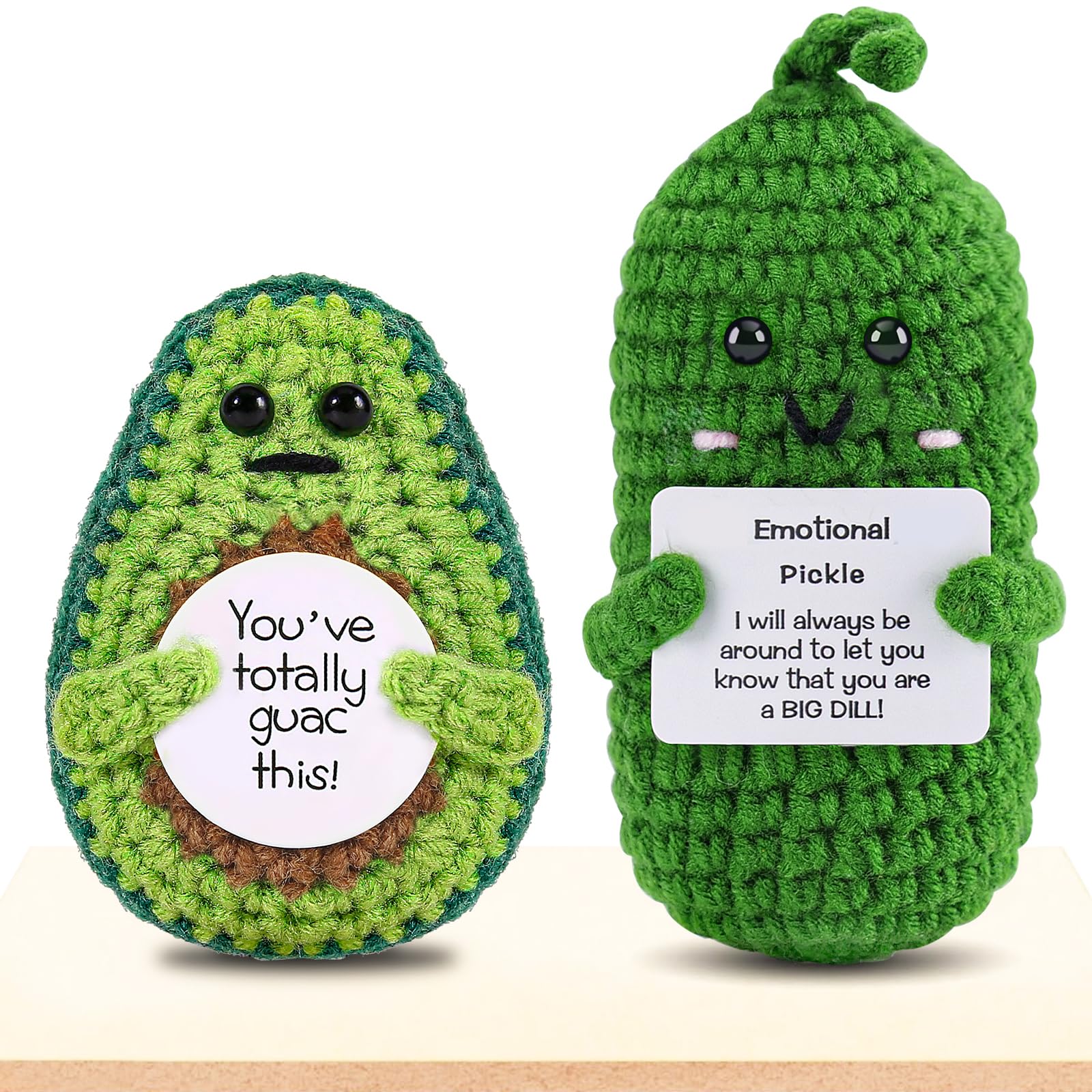 PinCute 2PCS Emotional Crochet Pickle Avocado Gifts for Friend - Cute Funny Potato Crochet Doll Home Desk Decor - Gift for Women Men Mom Dad Birthday Christmas Anniversary