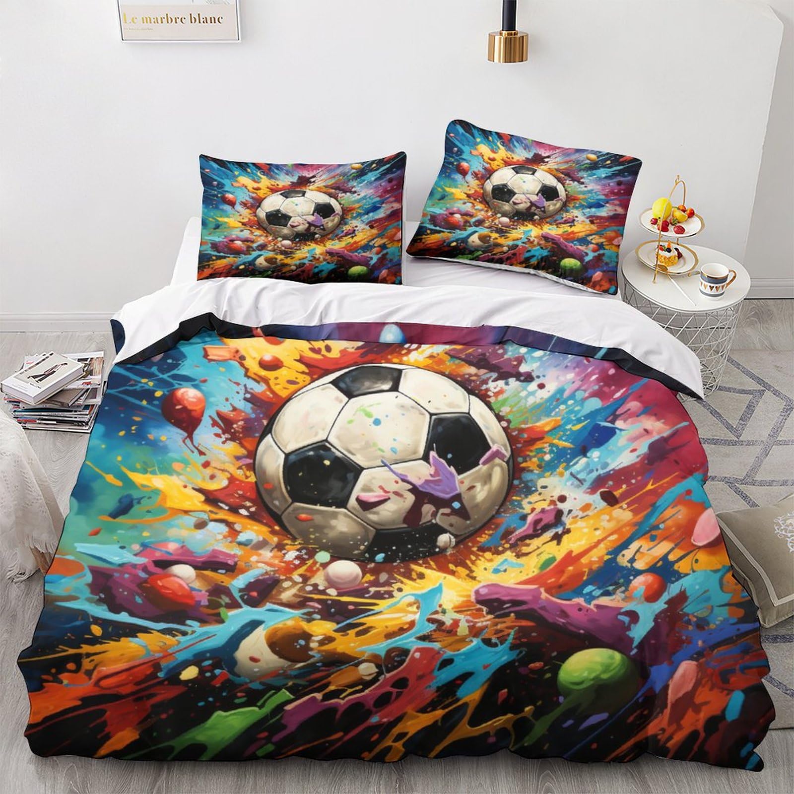 Housse de couette football 3D 200x200 avec 2 taies d'oreiller