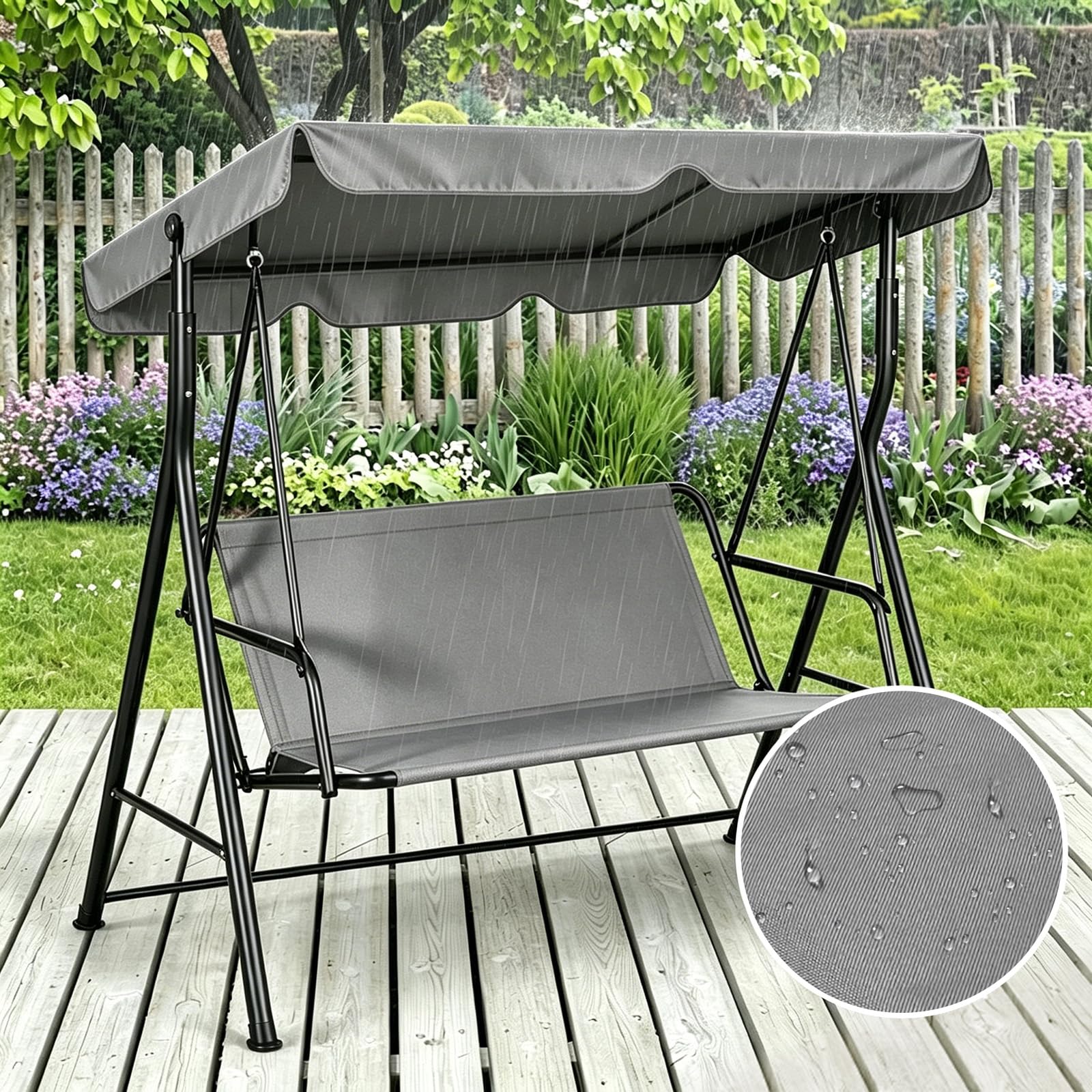 MeYuxg Rivestimento di Ricambio per Dondolo da Giardino, Tessuto Oxford 900D Telo Dondolo Ricambio Impermeabile, per Coprisedile Dondolo da Giardino, 2 o 3 Posti,115 x 48 x 48 CM (Grigio)