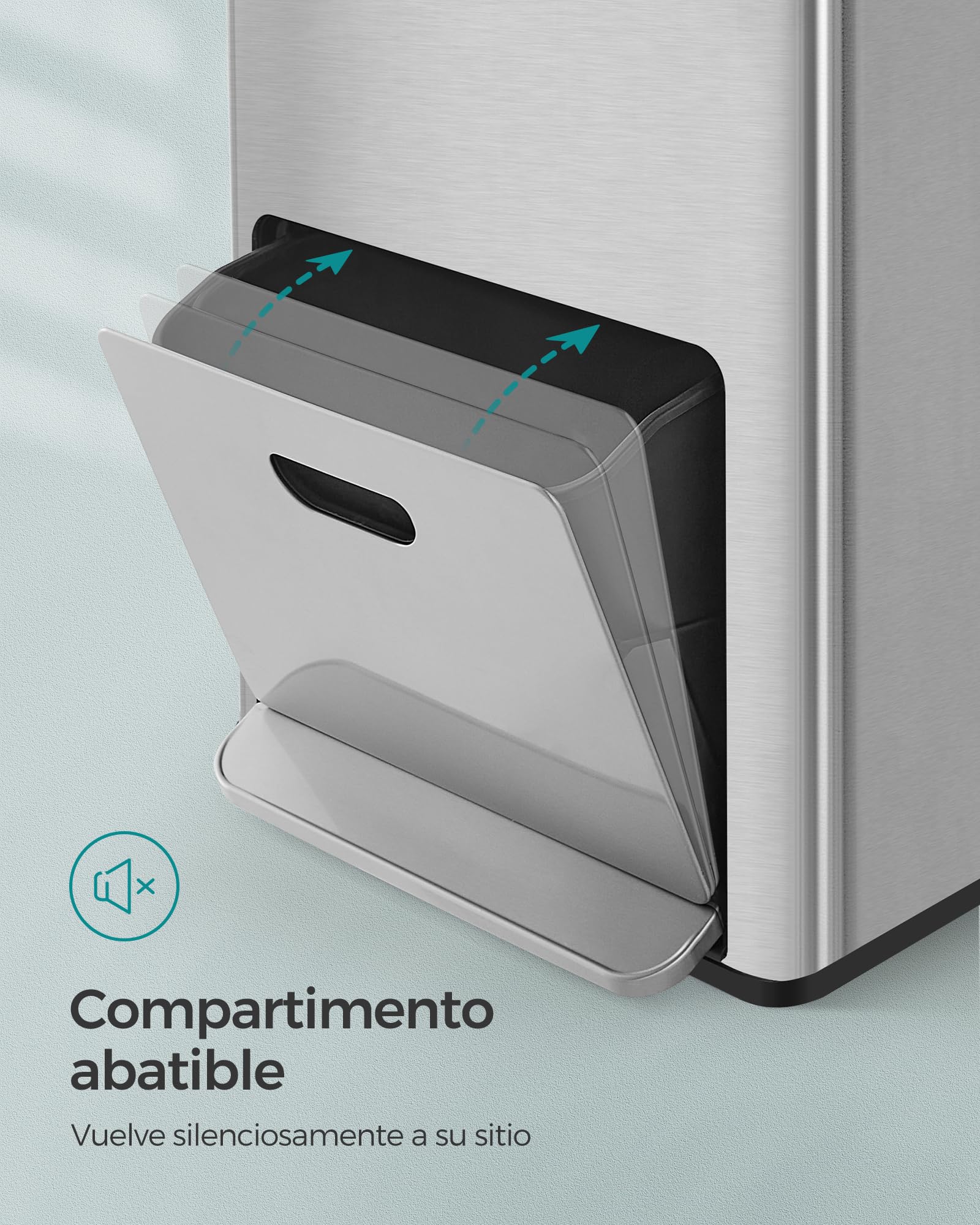 SONGMICS Papelera de Cocina, Cubo de Basura, Volumen de 2 x 17 L y 26 L, 3 Compartimentos para Basura General, Restos de Comida y Reciclaje, Filtro de Carbón, Pedal Ancho, Plata LTB550E60