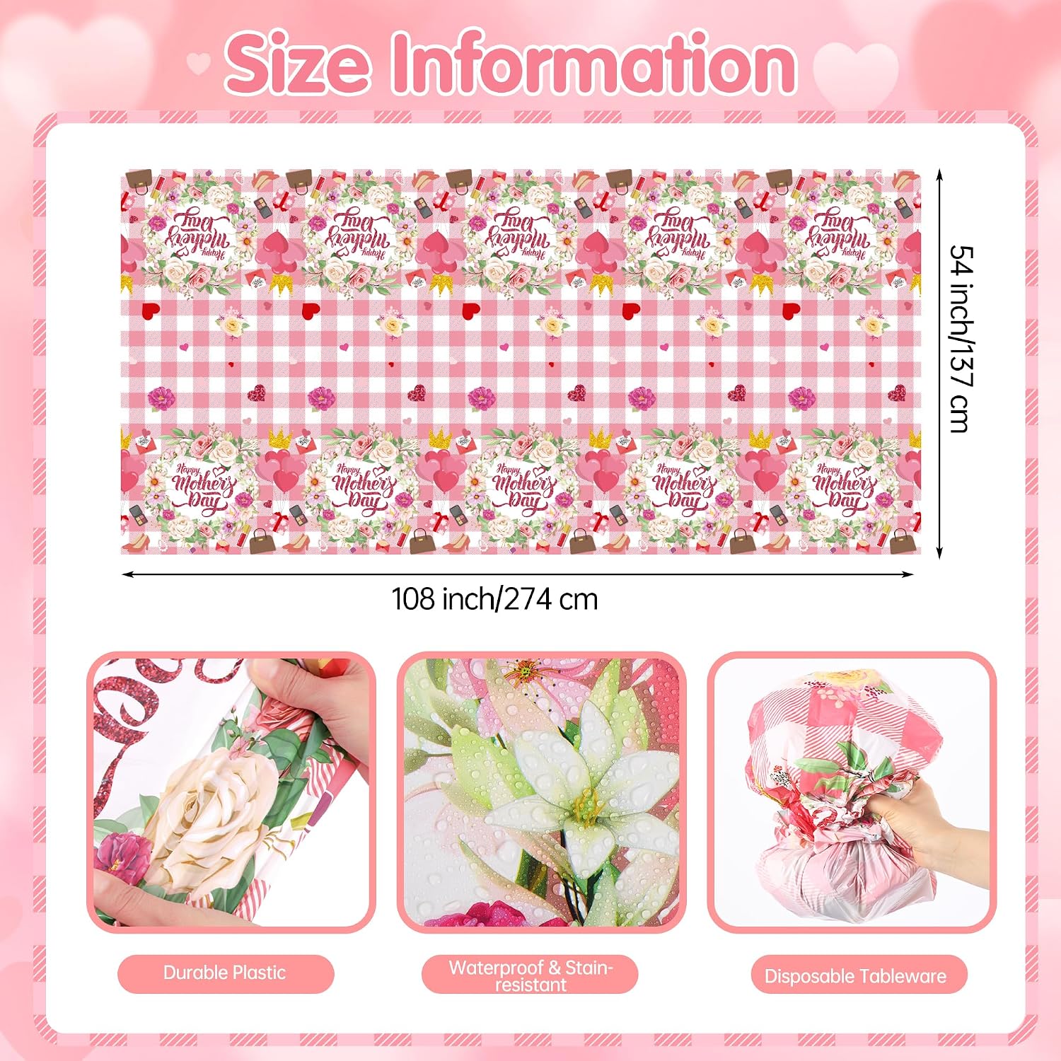 Kochorie 194 Pieces Mother's Day Party Set Include Paper Plates Cups Napkins Straw Tablecloth Banner Plastic Cutlery Disposable Tableware Decor for Mother's Day Spring Flowers Party, Serves 24