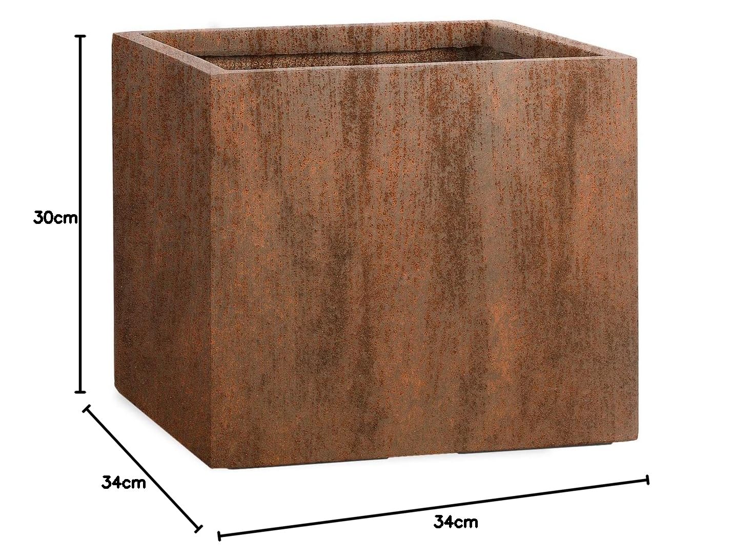 Pflanzwerk® Pflanzkübel Fiberglas Cube Rost Braun 30x34x34cm XXL *Frostbeständig* *UV-Schutz* *Qualitätsware*