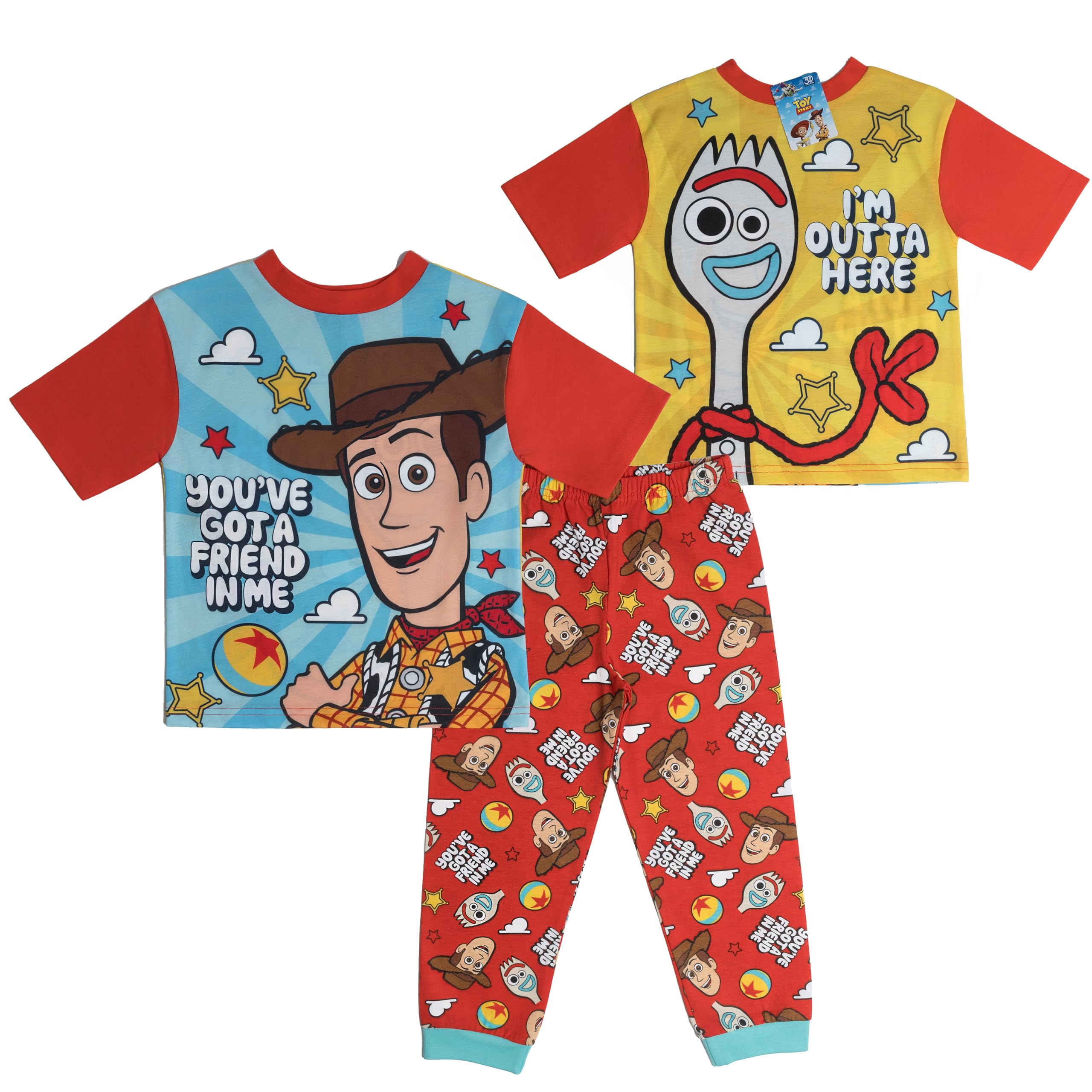 Disney REVERSIBLE Boys Toy Story Woody Buzz Lightyear Pyjamas Pjs Nightwear Woody and Forky 4-5 Years Red