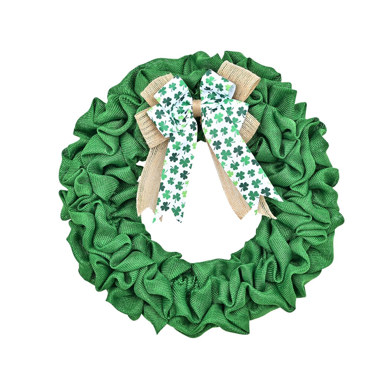 QIXCXAZ Whimsical Clovers Spring Wreath St Patricks Day Handcrafted Bowknot Front Door Vibrant Garden Decor Outer Size 35cm/13.78inch St Patricks Day Wreath