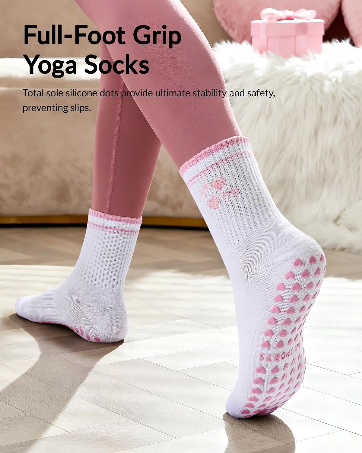 Belloxis Pilates Grip Socks for Womens 3 Pair Yoga Non Slip Socks Cute Non Skid Athletic Crew Sticky