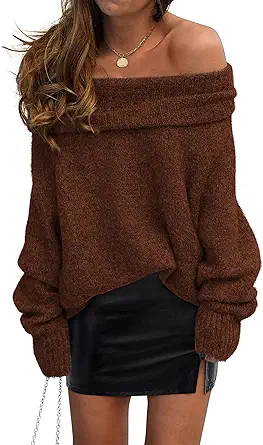 PRETTYGARDEN Women's Off The Shoulder Sweater Long Sleeve Tops 2025 Fall Loose Knit Pullover Sweaters Winter Clothes