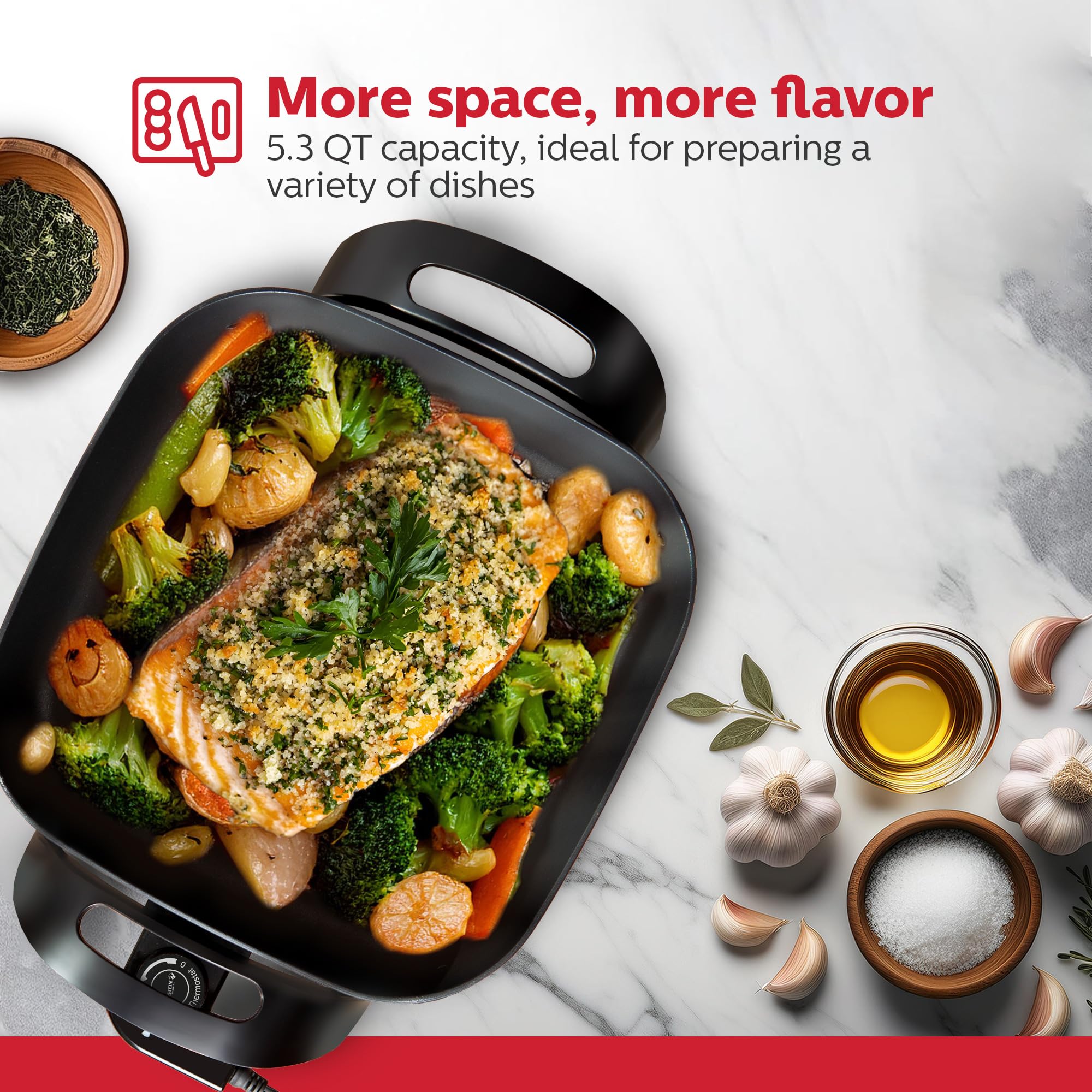 Holstein Housewares 12-Inch Electric Skillet - 1400W Electric Pan with Adjustable Temperature Control, PFOA-Free Non-Stick Coating, Cool-Touch Handles, Multi-Function Cooker, Red