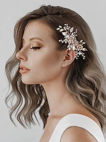 Miniatura 11 de SWEETV Peine de pelo hecho a mano para boda, clip de diamantes de imitación, pieza de peine de pelo para novias, accesorios para el cabello de novia