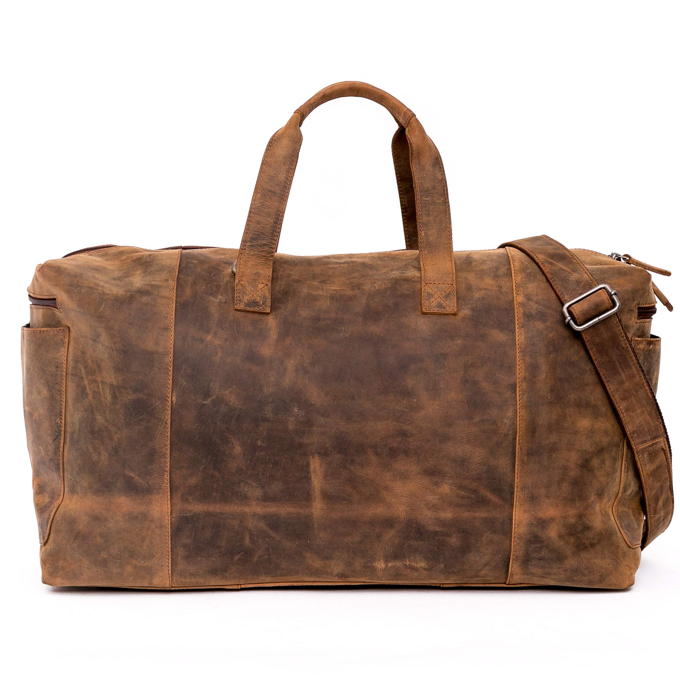 ALMADIH Echt Leder Reisetasche Herren 17 Zoll mit Laptopfach - Sporttasche Aiko braun Vintage - Weekender Handgepäck Gym Fitnesstasche Trainingstasche Damen Leder Umhängetasche (Aiko BV)