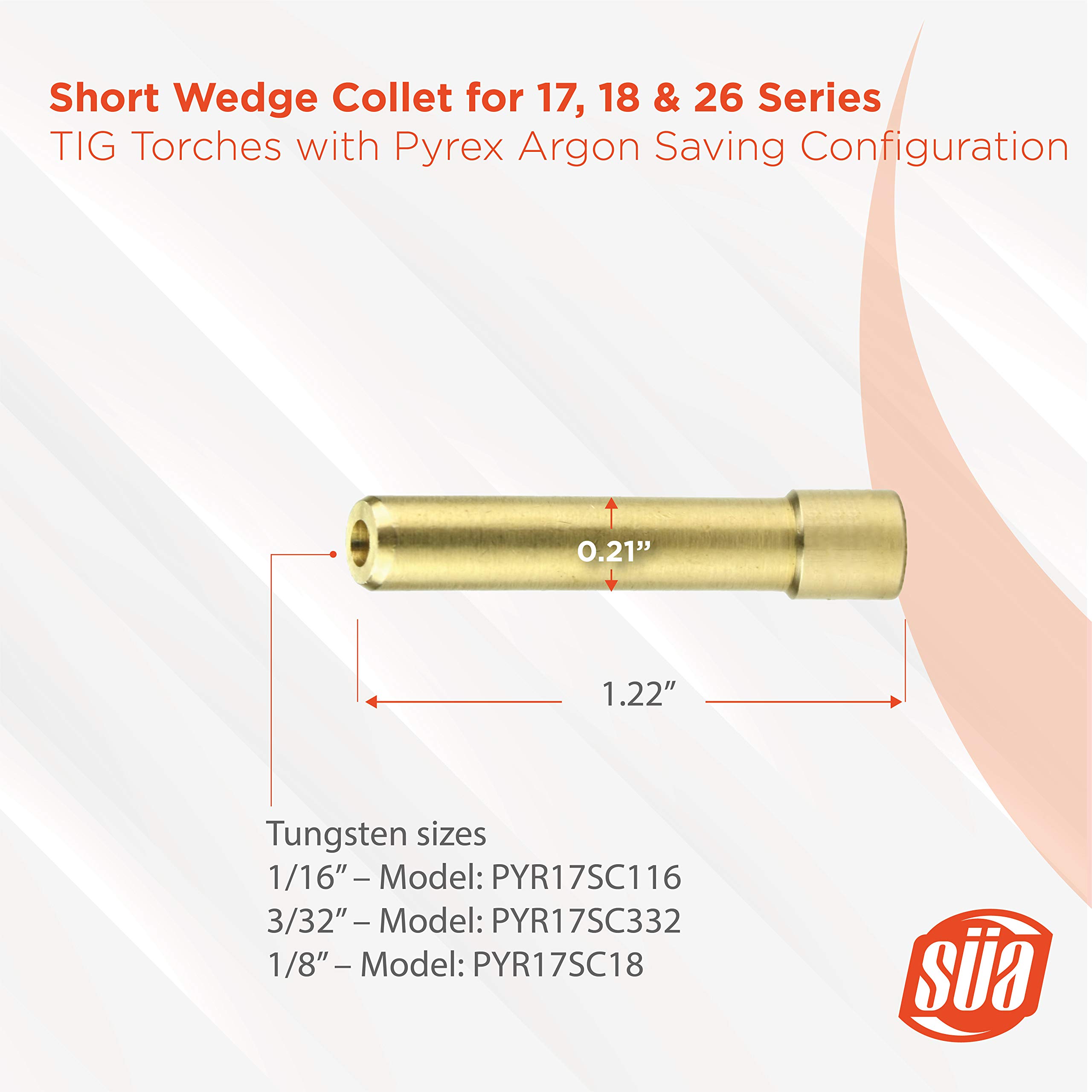 SÜA - Short Wedge Collet for 17, 18 & 26 Series TIG Torches with Fused Quartz Argon-Saving Configuration - Size: 3/32