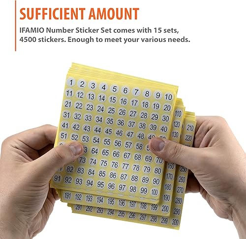 Miniatura 3 de 1-300 etiquetas adhesivas de números redondos, 15 juegos, 4500 etiquetas autoadhesivas, calcomanías pequeñas de números consecutivos, calcomanías de
