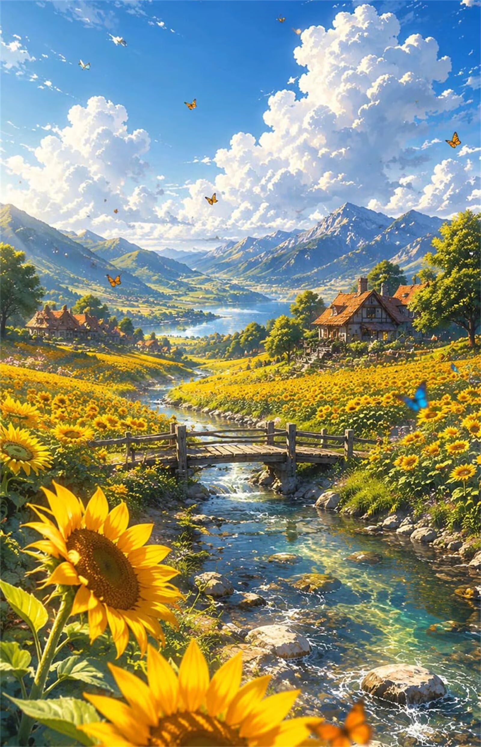 Umfarvt Girasole Diamond Painting Kit Completo, Square Pittura Diamante per Adulti, 65x85cm Campi Collinari Kit per Diamond Painting Fai Da Te, Antistress e Ideale come Regalo, Decorazione Casa