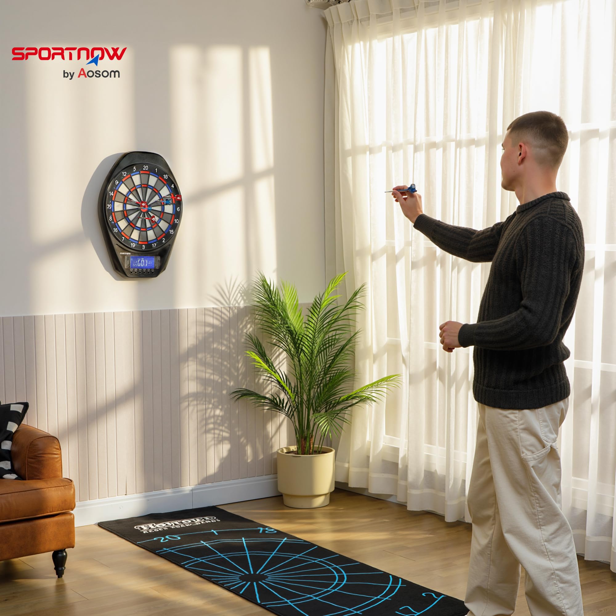 SPORTNOW Target elettronico per freccette con display LED XXL luminoso ricaricabile, set di freccette elettronico per 8 giocatori, 6 proiettili, 24 punte, 34 giochi, 2235 varianti