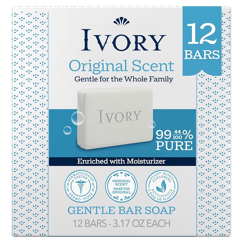 Sabonete em Barra Ivory Original Scent, Sem Perfumes Intensos, Parabenos e Ftalatos, Pacote com 12 unidades de 90 g