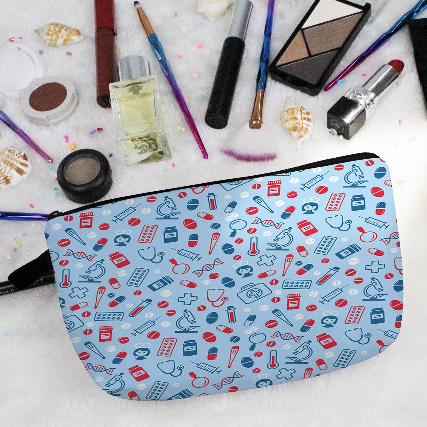 Nurse Medical Supply Makeup Bag Cute Small Organizer Zipper Pouch Blue Medical Supply Makeup Bag Nurse Graduation Present for Women Nurse Practitioners Friends - Image 5