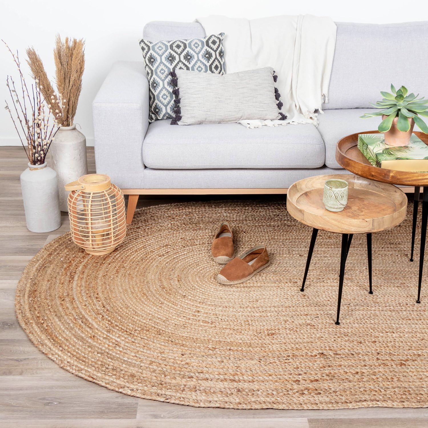 FRAAI | Home & Living Tapis de Salon en Jute - Fair Ovale Naturel - 100x152cm - Poil Court - Ovale - Jute