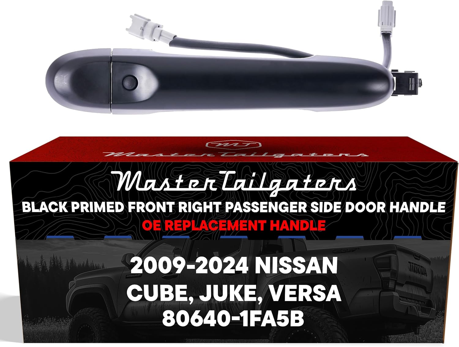 Master Tailgaters Exterior Door Handle Black Primed Replacement for Nissan Cube (09-14), Juke (11-17), Versa (14-24) OE Part # 80640-1FA5B | Front Right Passenger Side w/o Keyhole Cover